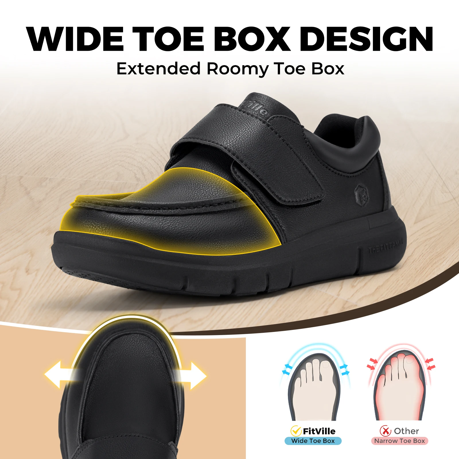 Fittington Men's Diabetic Shoes Extra Wide Toe Walking Shoes for Men Leather Oxford Comfortable Dress Business Casual Sneakers
