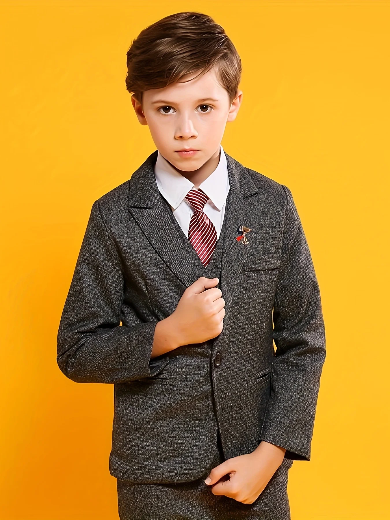 어린이 봄 가을 게리 4 개/대 재킷 조끼 바지 넥타이 웨딩 드레스 소년 사진 정장 어린이 생일 파티 의상