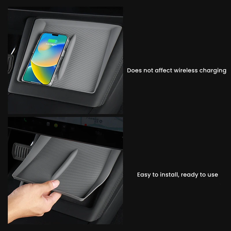 For Tesla Model 3+ Highland Wireless Charging Silicone Pad Center Control Storage Box Non-Slip Armrest Organizer Box Bottom Mat