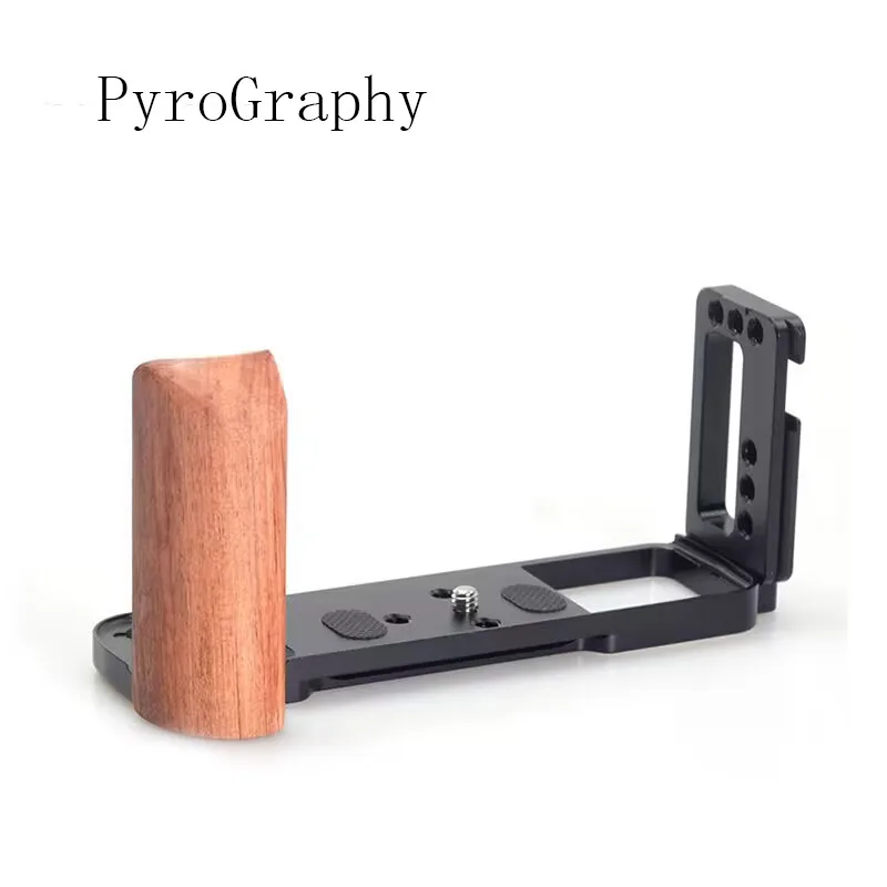 

PyroGraphy Arca L-bracket L-shaped Wooden Handle Grip with 1/4"Thread Hole Cold Shoe Dual Arca Style Plates for Fujifilm GFX-50R