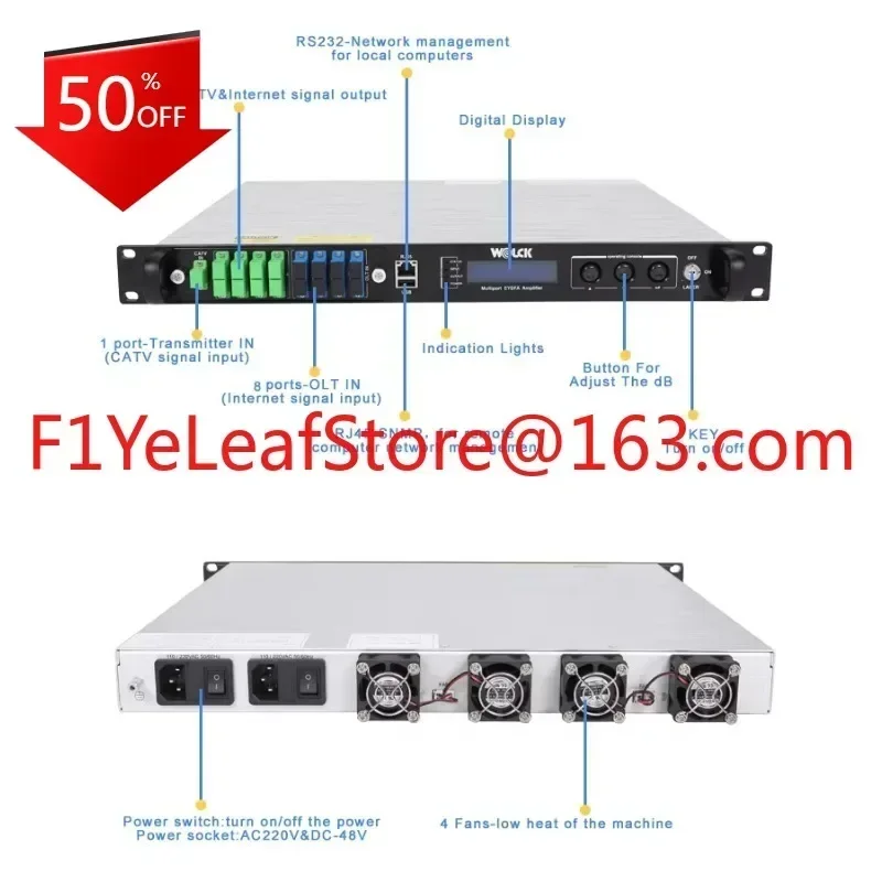 Hot salesFTTH EYDFA Transmitter OLT 8 Outputs 8*19 23 dBm 1550nm de 8 Puertos 8 Port WDM EDFA