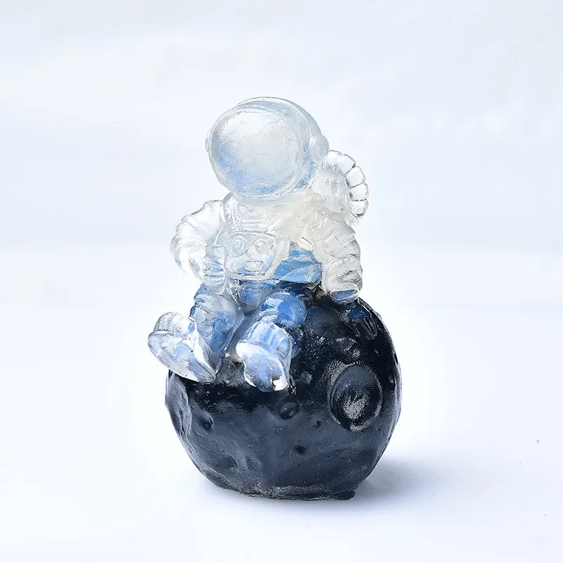 1PC Natural Crystal Gravel Lunar Astronaut Figurine Orgonite Silicone Mould Resin Decor Craft Chakra  Home Decor Collection Gift