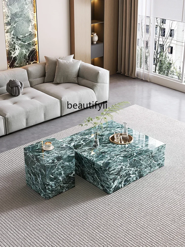 

Italian living room modern simple square rock slab marble coffee table