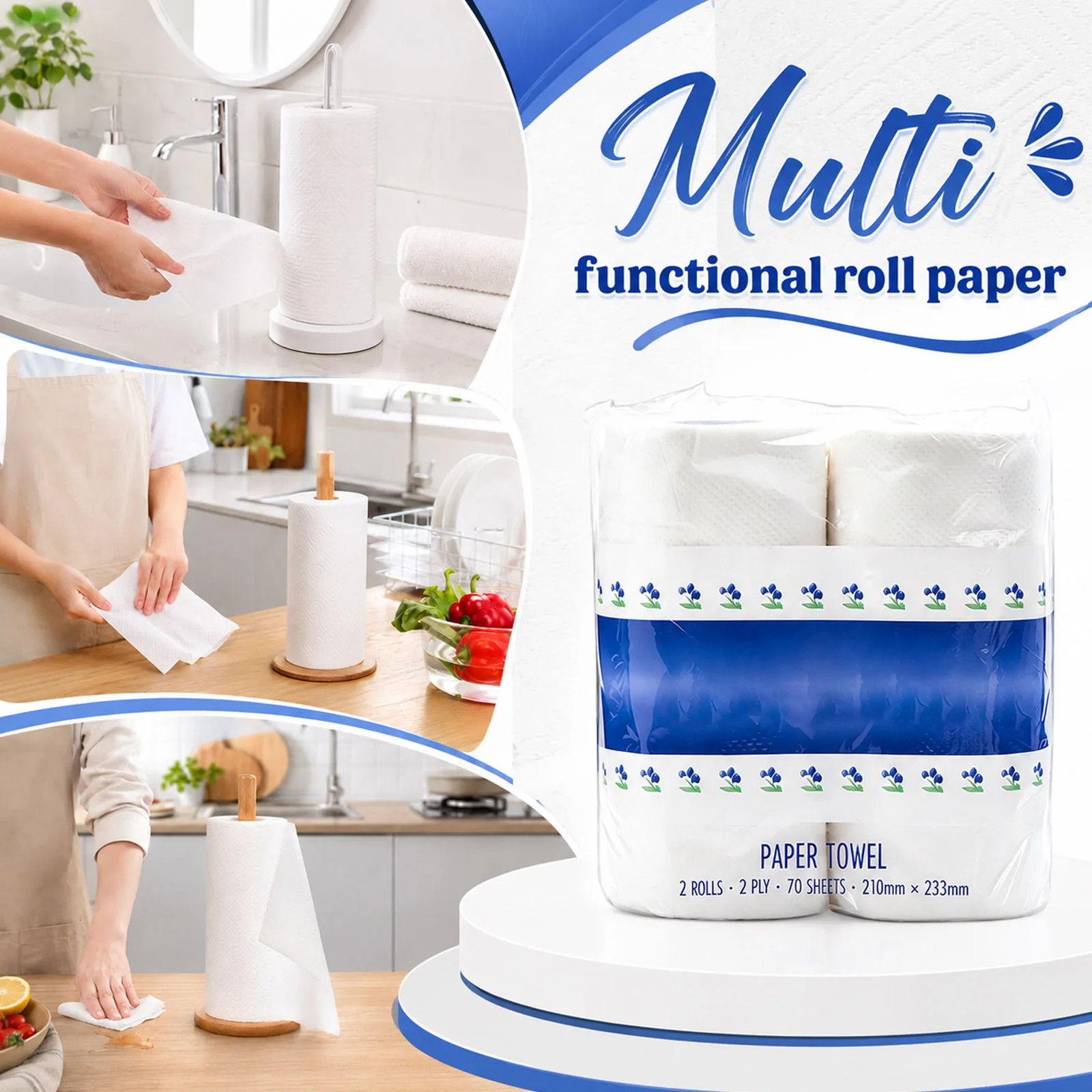 Kitchen Paper Towels, Kitchen-specific Roll Paper, Thickened Absorbent Kitchen Hand Towels, White, Dry Wet Use, 1 Pack/2 Rolls