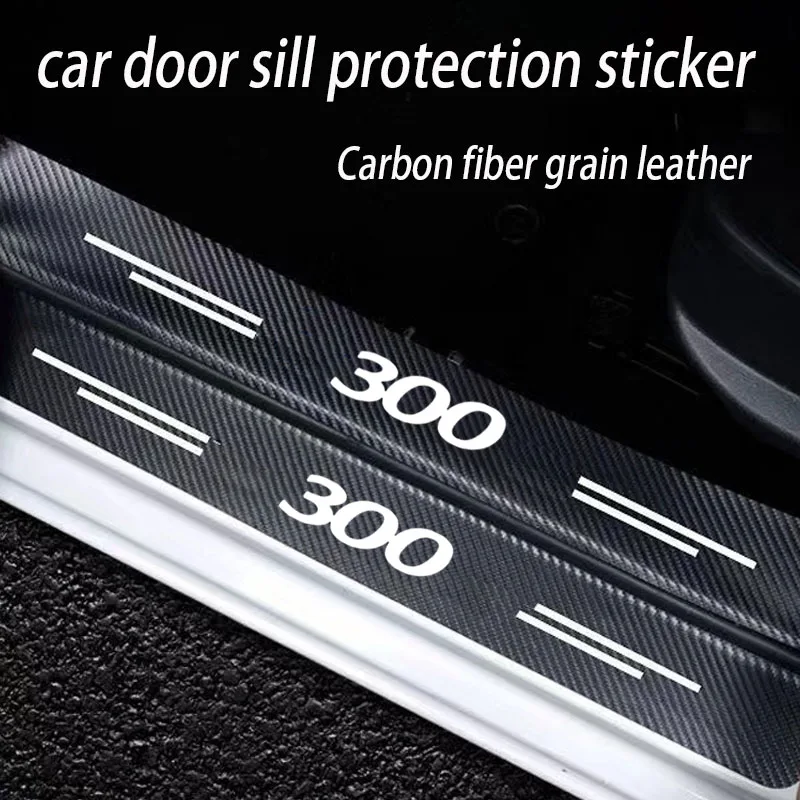 Carbon Fiber Car Sticker Protector Strip Auto Door Sill Welcome pedal Anti Scratch Waterproof For Chrysler 300 Car Accessories view 2