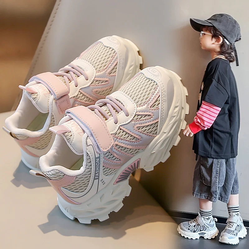 

2025 Autumn New Kids Running Shoes Hook&loop Thick Soft Sole Children Sneakers Mesh Breathable Students Casual Shoes Non-slip
