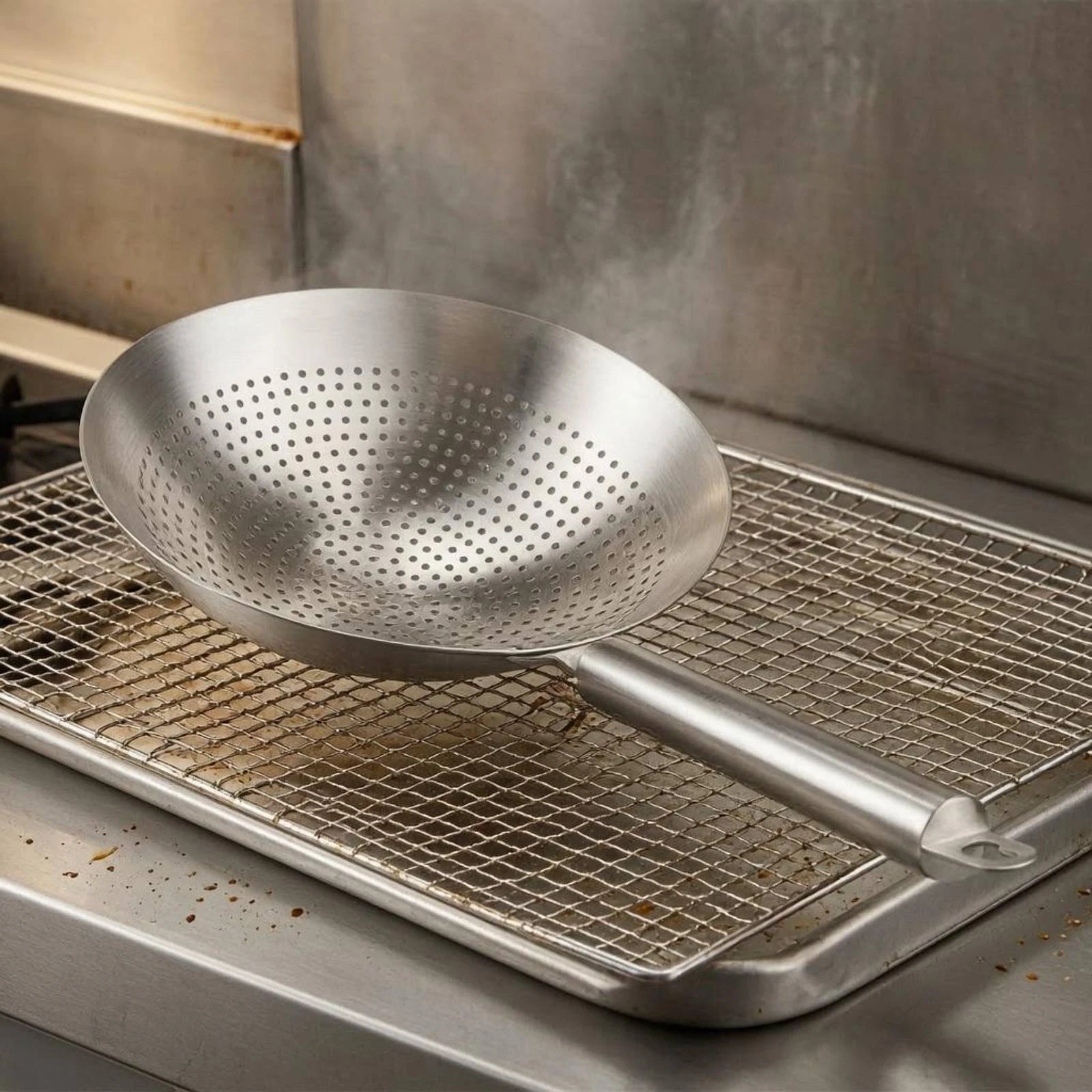 Stainless Steel Skimmer Spoon Sturdy Deep Frying Skimmer Fryer Scoop Easy to Clean Cooking Tool Dishwasher Safe for Boiling