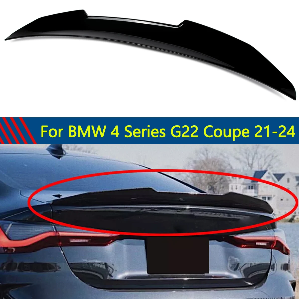 For BMW G22 M440i G82 M4 2021-2024 Duckbill Trunk Spoiler Wing Lip Gloss Black