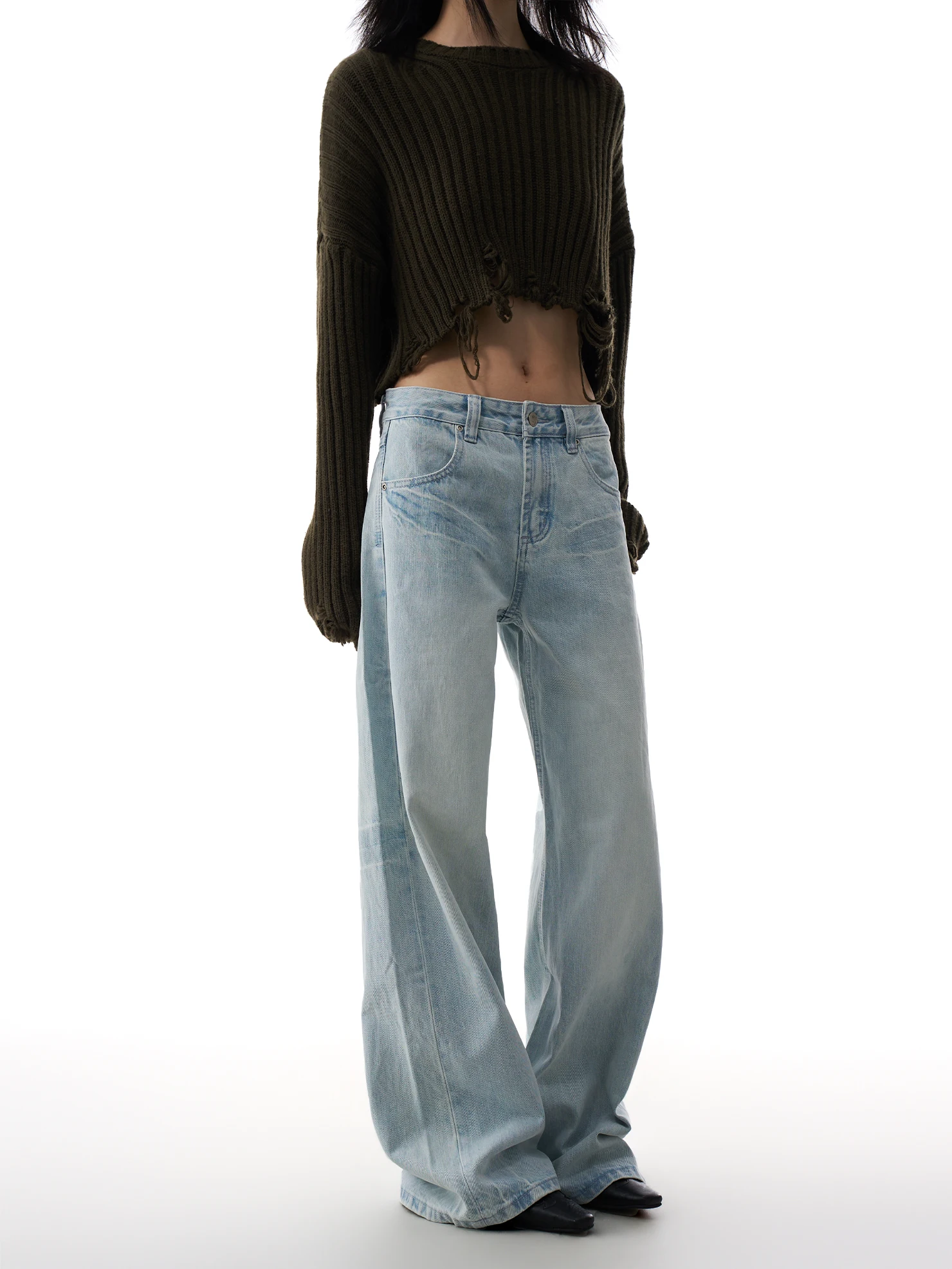 

Светло-голубые женские джинсы с широкими штанинами, низкой посадкой, утягивающие, укороченные, весенняя новинка, повседневные, свободные, прямые, в пол