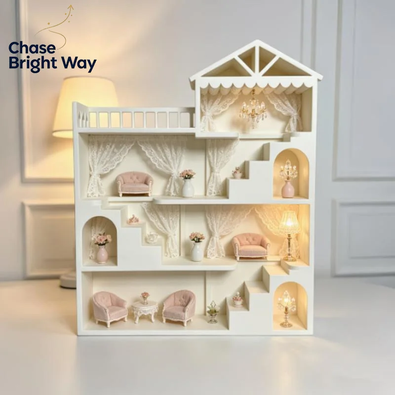 White Ins Mini House Scene Storage Rack Cute Dollhouse Display Shelf for Mini Ornament Display Desktop Small Item Holder