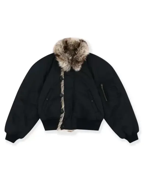 Heavy Protocol index fur collar mountain carving double-sided wear thickened cotton clothes design sense flight jacket