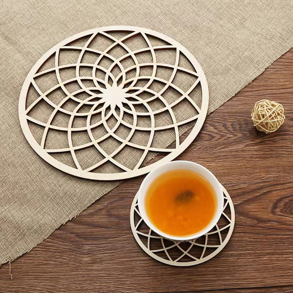 

10pcs Wooden Coasters Heat Resistant Mat Non-Slip Bowl Pad Hollow Design Desktop Trivet For Kitchen Table Countertop Use