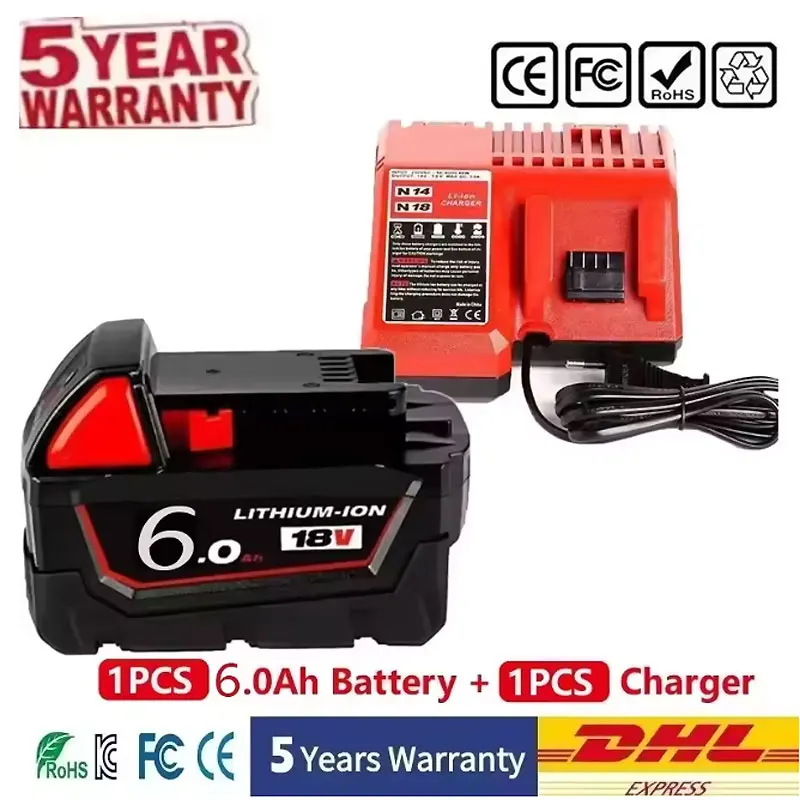

For Milwaukee 18V 6000mAh Battery M18 Replacement Lithium Battery for Milwaukee M18 48-11-1815 48-11-1850 2604-22 Battery