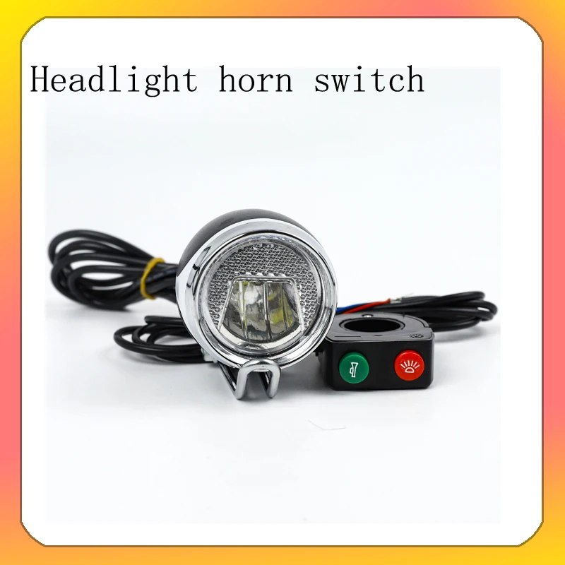 Electric Bicycle 36V 48V 60V Horn Light 4 LED Headlight 12W Waterproof 2 in 1 Horn and Light Switch Bicycle Flashlight