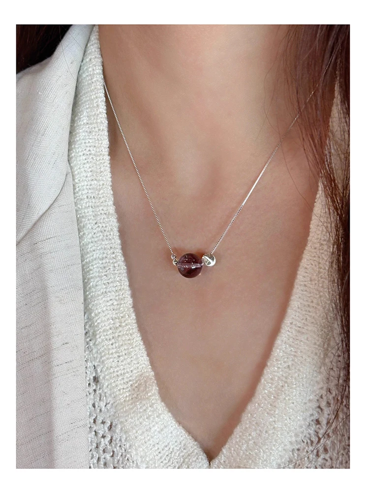 Silberfarbene Halskette mit einzelnem runden künstlichen Imitationskristall-Anhänger für Damen und Herren, Box-Kette, zierlicher Choker, Schmuck, Geschenk – Detail 15