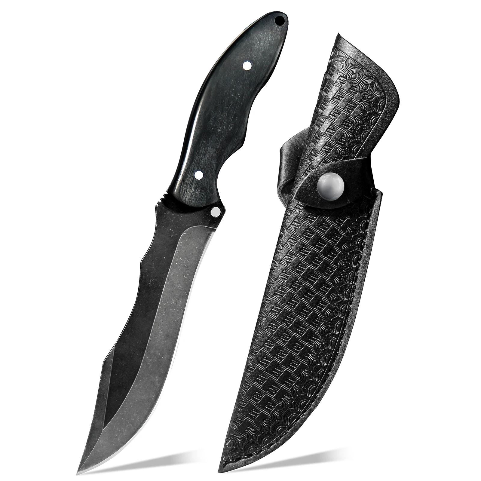 Multi-functional Fishing Knife for Outdoor Survival with Long-Lasting Sharpness. Its Handle Made of Black Camphor Wood Features Exquisite Craftsmanship, Suitable for Both Household and Outdoor Use. It Effortlessly Cuts Meat in the Kitchen and Fits All Kin