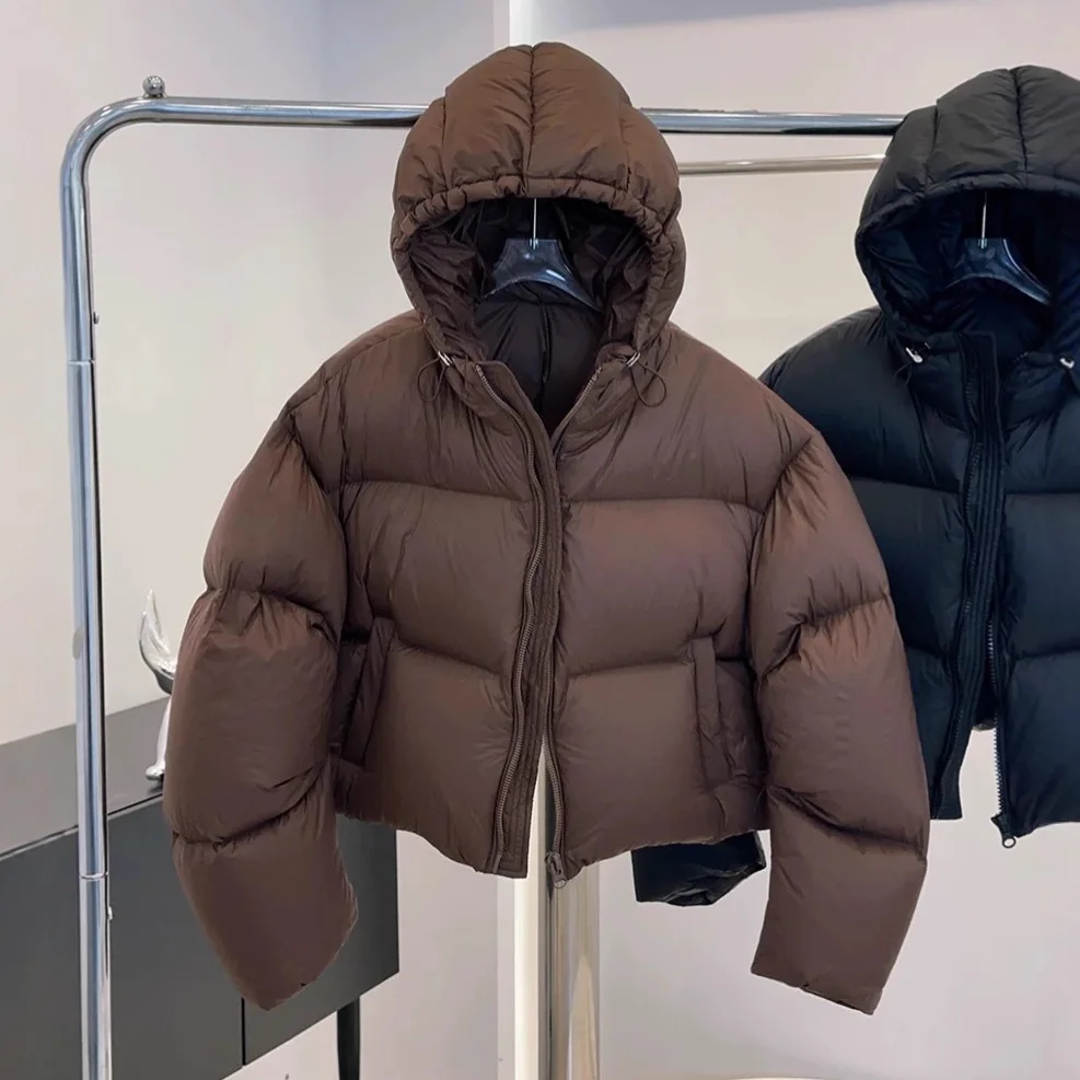 90% White Duck Down Puff Thicken Down Jacket for Women Short Casual Fashion Hooded puffer Coat Loose Outwear Female