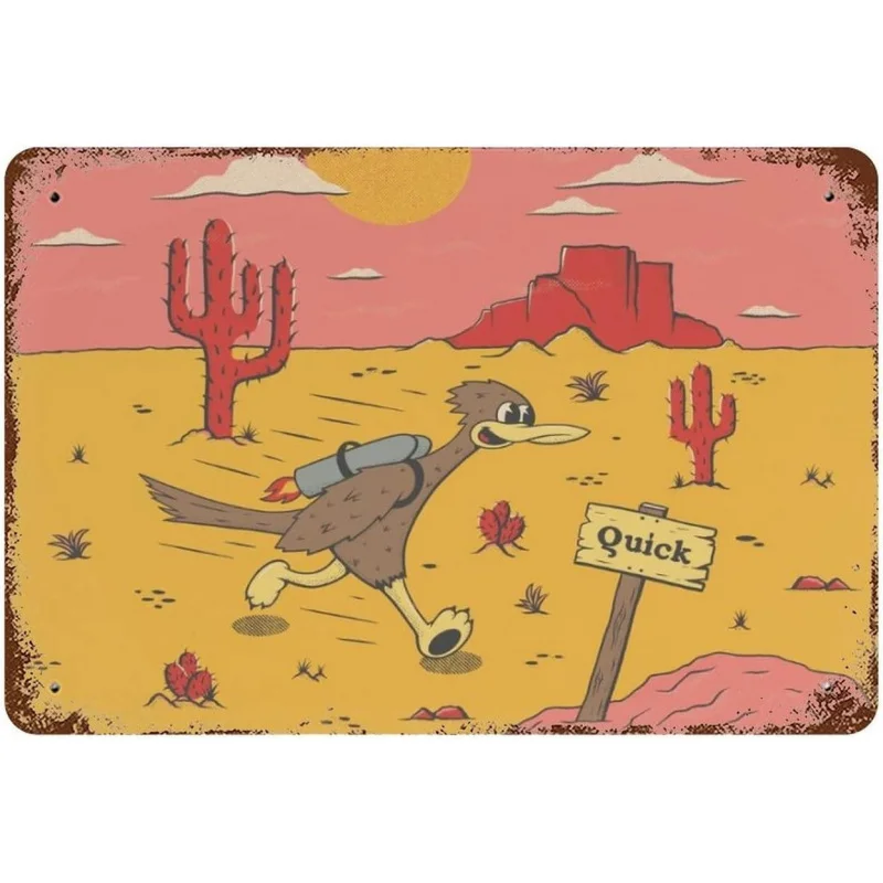 

Desert Running Bird Cactus Art Iron Sheet Painting Decorative Painting Retro Cartoon Pattern Design