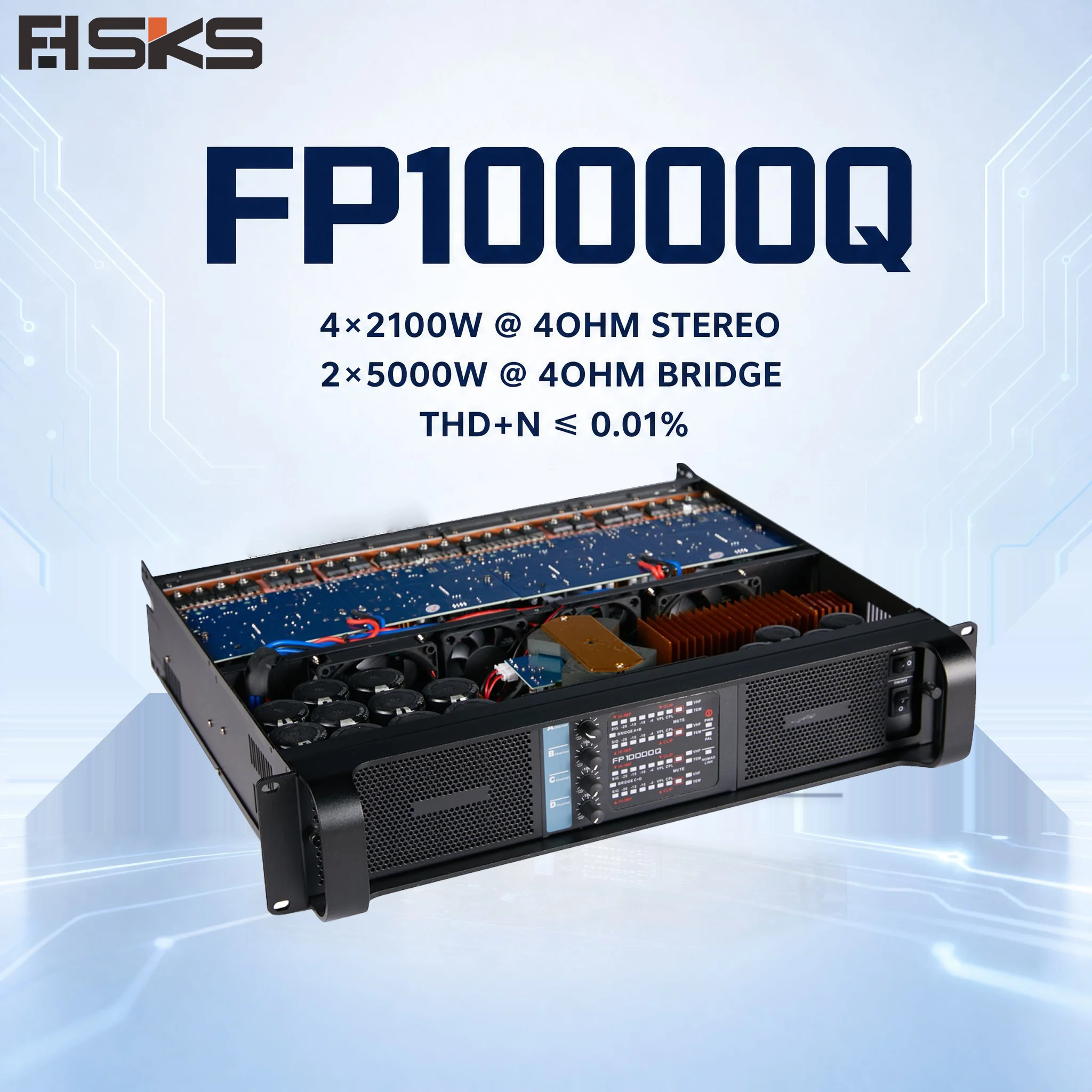 Fixed Installation Power Amplifier 4x2100W 4 Channel Class TD PA Amp 5000W Bridged XLR Speakon 2U Rack Pro Audio Amplifier 220V
