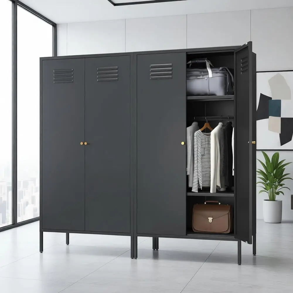 

Magnetic Door Metal Wardrobes with Hanging Rods, Adjustable Laminate Storage Cabinets for Home, Offices, Schools, Gyms, and More