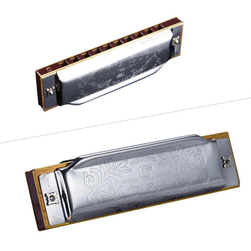 Suzuki 1072-F/1072-E/1072-B/1072-A/1072-C Folkmaster Standard 10-Hole Diatonic Harmonica Key of F 20 Tone for Beginner Student