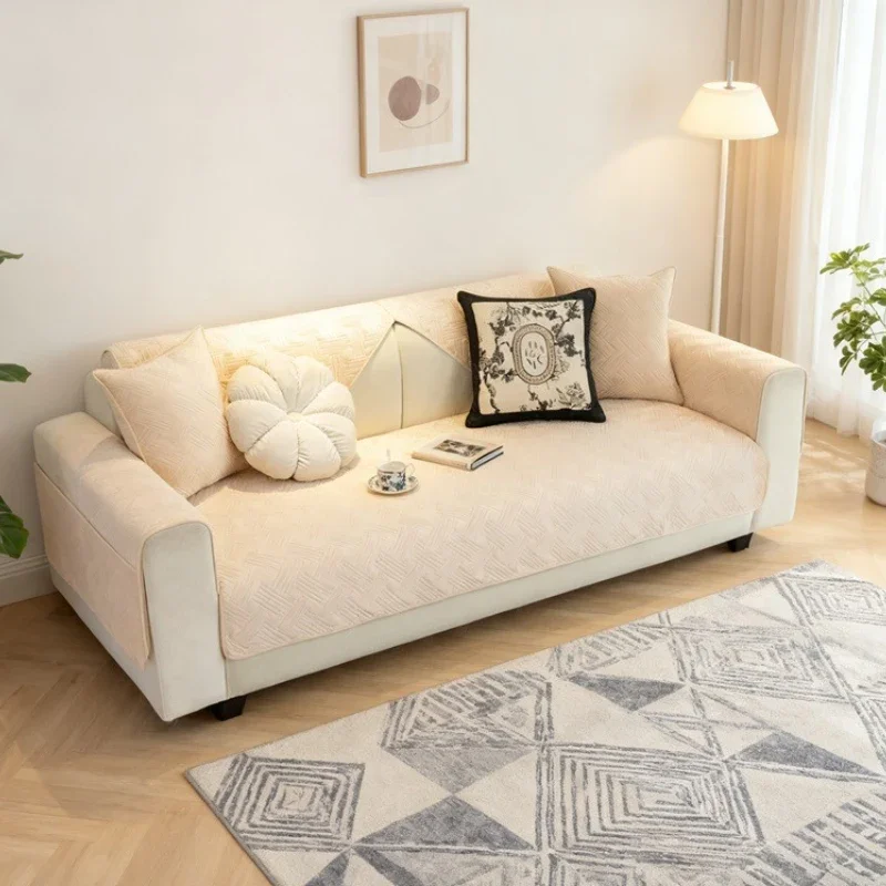 Simple Solid Color Style Sofa Towel Thick Plush Non-Slip Couch Slipcover Anti Pet Scratch Sofa Protector for Living Room Home
