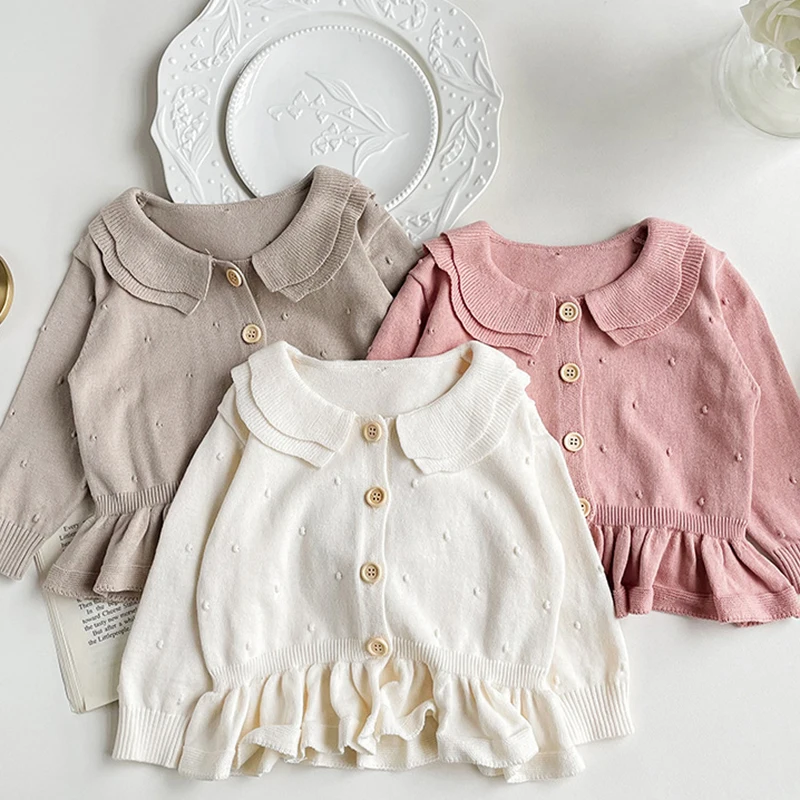

2025 New Autumn Newborn Baby Girls Sweater Coat Long Sleeved Solid Color Knitted Infant Baby Girls Knitting Cardigan Coat