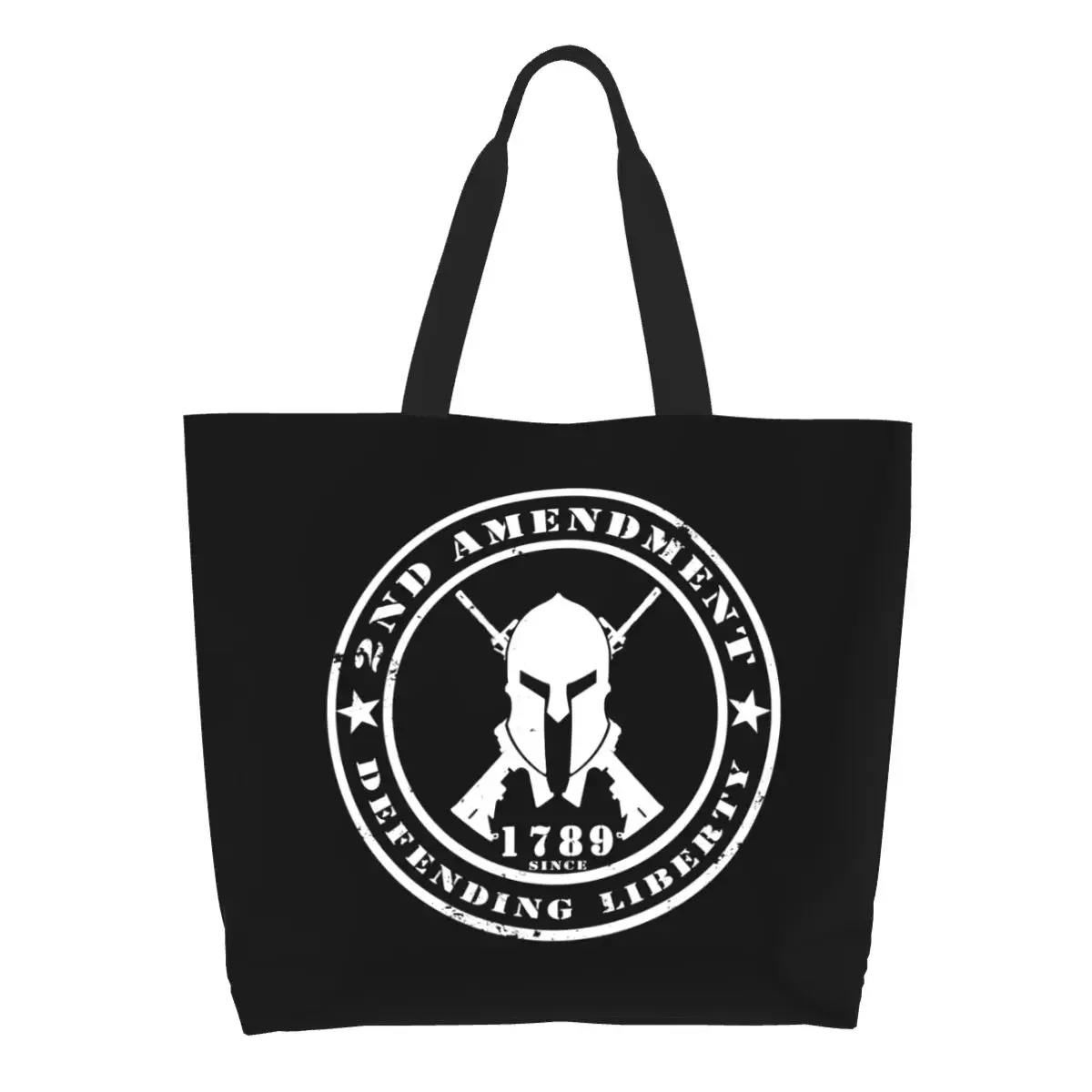 Spartan Helmet Defending Liberty Shopping Bags Cute Printing Canvas Shopper Tote Shoulder Bags Large Capacity Durable Handbag