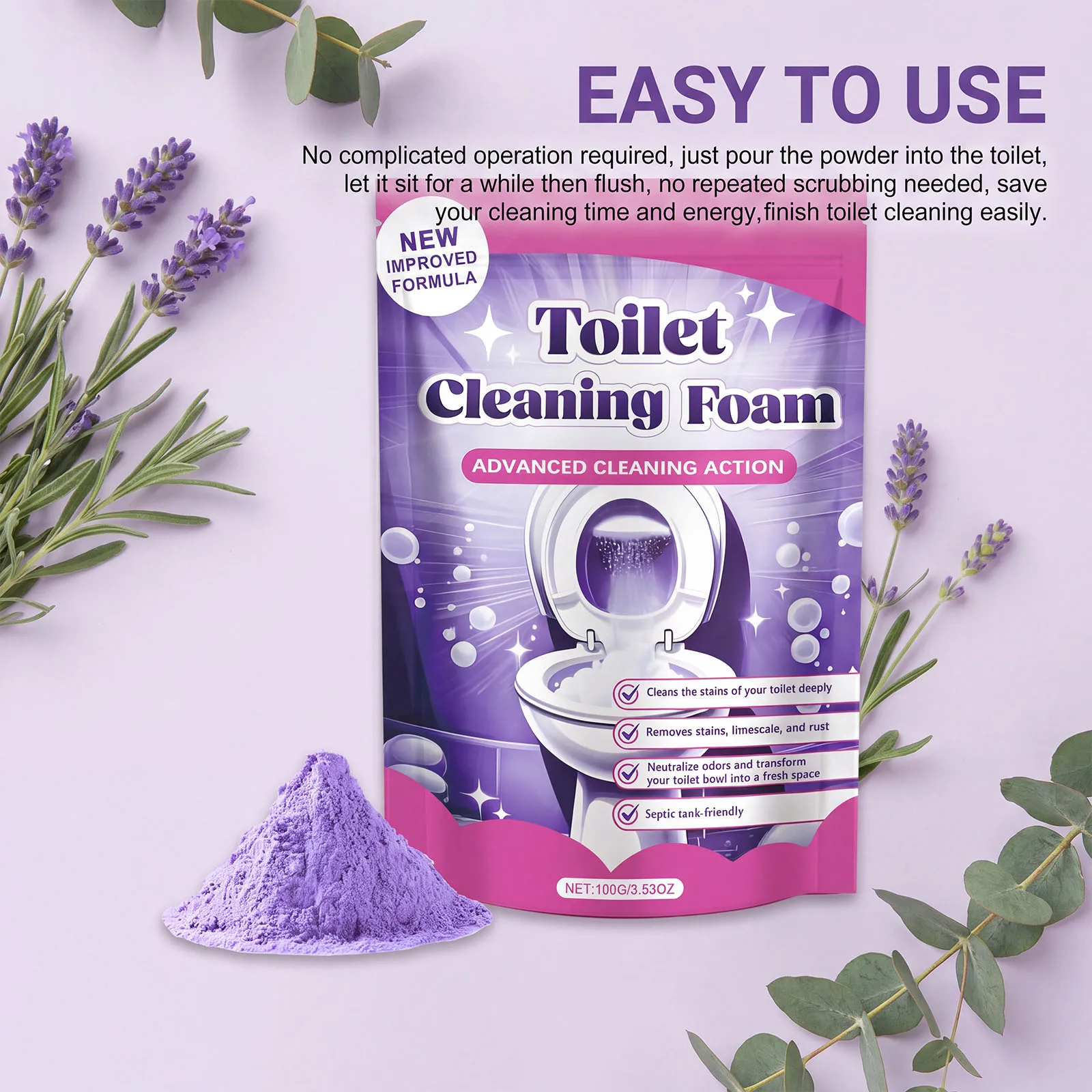 Toilet Bowl Cleaning Powder Stain Odor Eliminator Bathroom Cleaner Deodorizing Descaling Aromatic Household Powder Sachet Pack