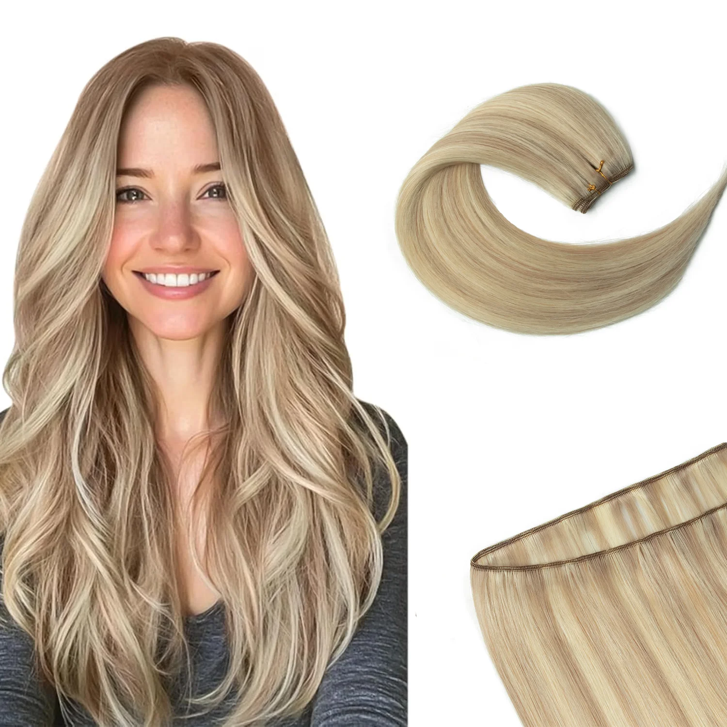 Ash Blonde Hair Wefts Human Hair Sew in Blonde Highlight Human Hair Weft Extensions Full Ends Double Weft Remy Hair Extensions