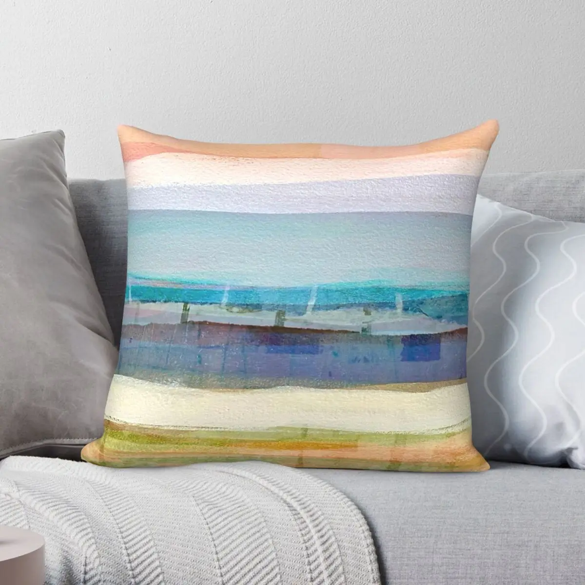 Coastal Colours Apricot Blue Green Square Pillowcase Polyester Linen Velvet Creative Decor Pillow Case Car Cushion Cover 45x45