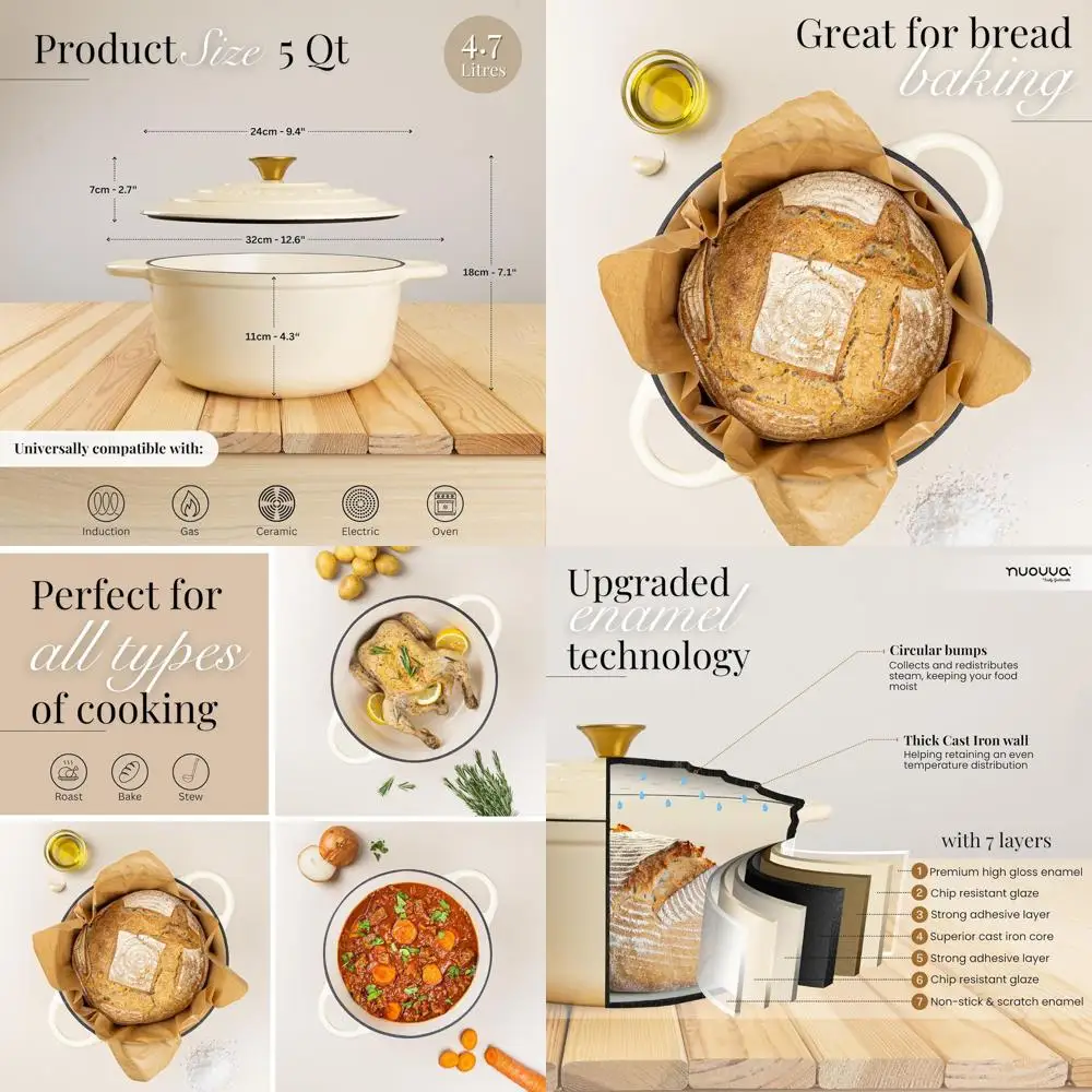 

Эмалированная чугунная кастрюля с антипригарным покрытием и крышкой, безопасная в духовке до 500 лет. ° F, 5 литров, 24 см