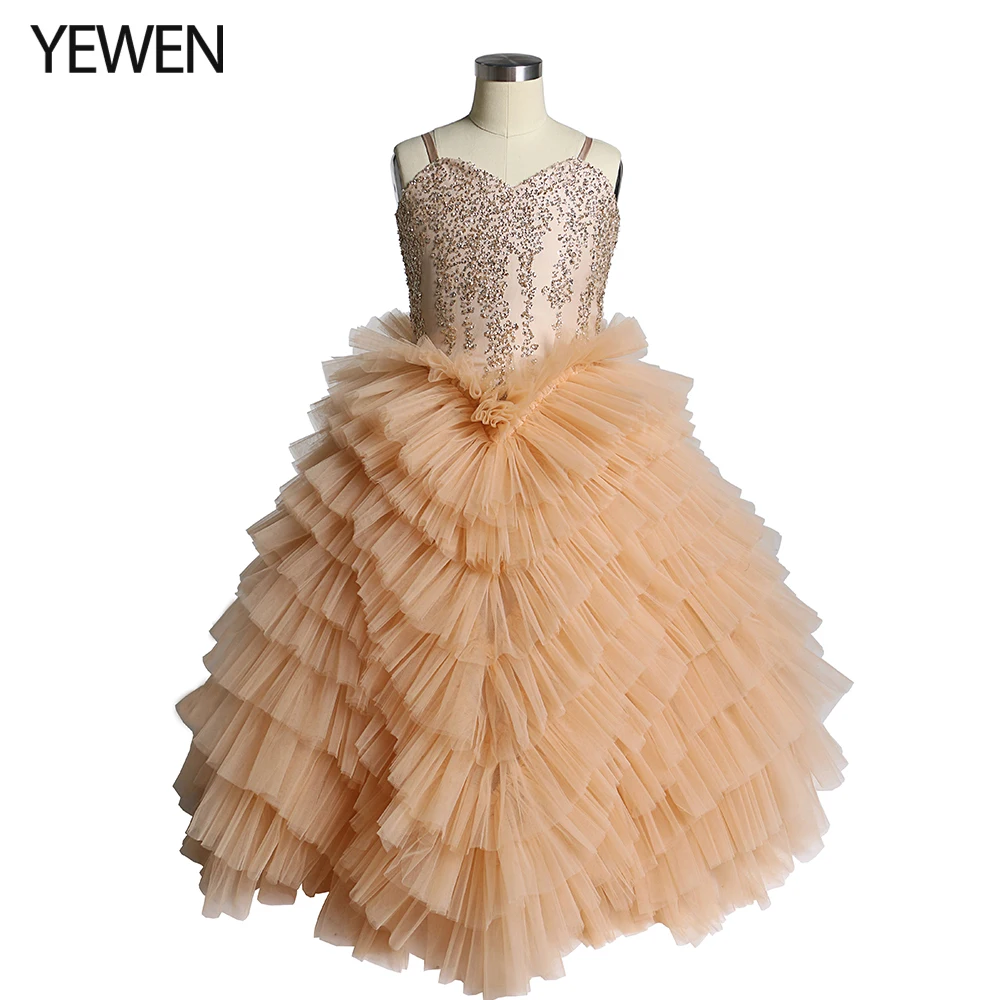 

Sparkling Sequins First Communion Dresses for Girls Tiered Ruffles Flower Girl Dresses Princess Party Dress Photo Shooting Dress