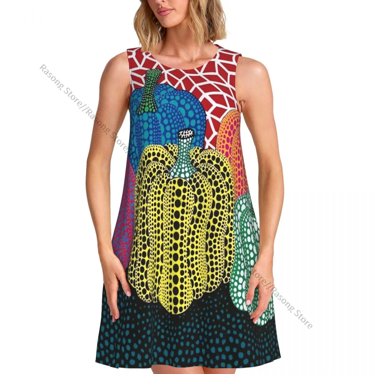 Vestido de chaleco de verano para mujer Yayoi Kusama pintura abstracta vestidos femeninos sin mangas