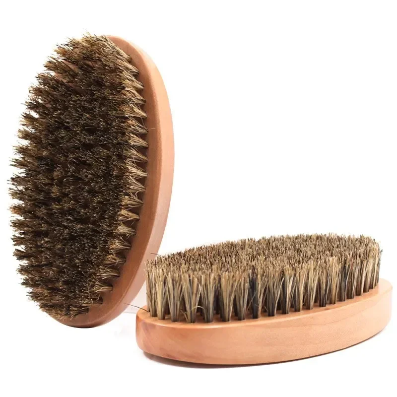 Cepillo de afeitar para Barba de jabalí 100% para hombre, peine de cerdas de estilo de pelo 360, cepillo de pelo de onda curva, cepillo de limpieza FACIAL para barba y bigote