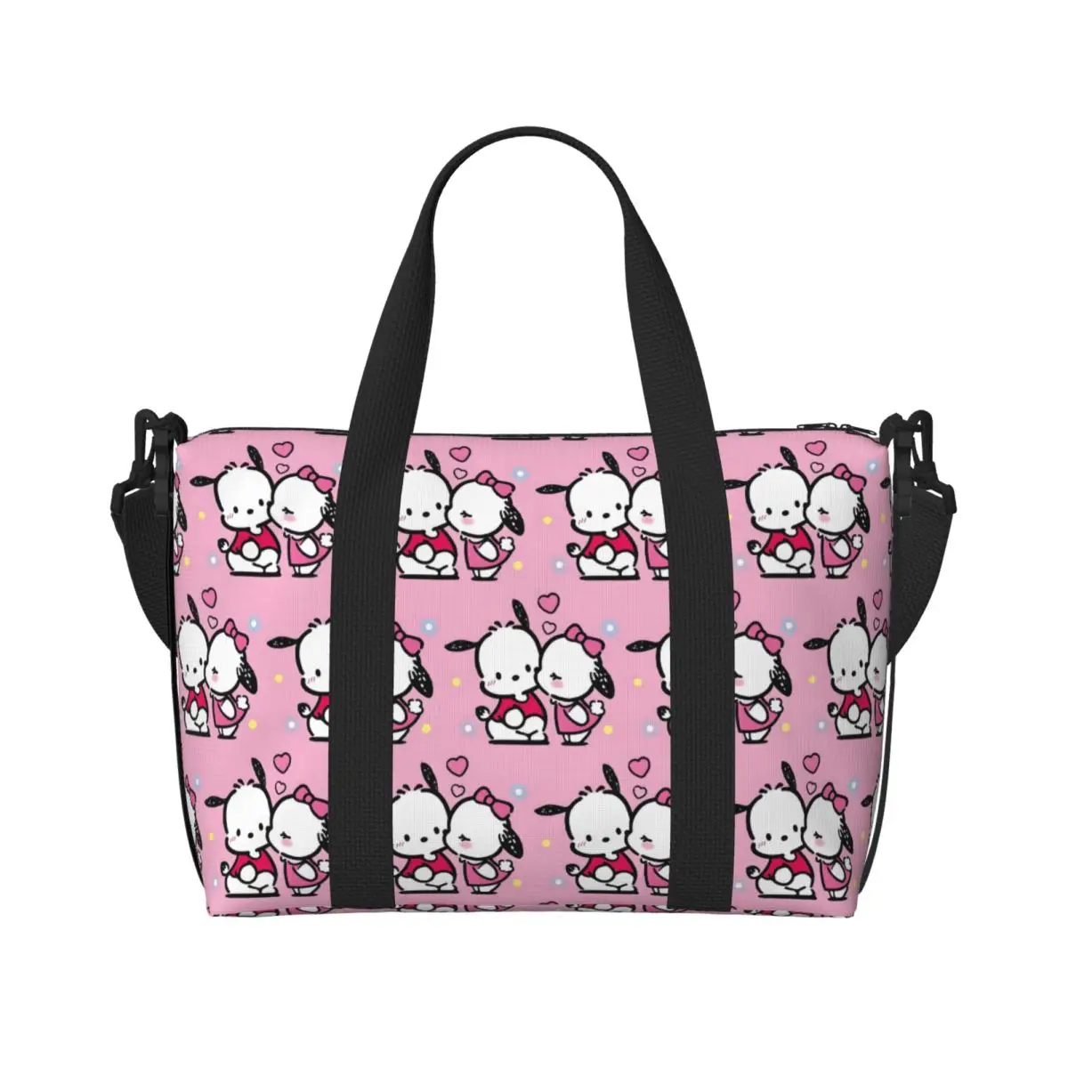 

Custom Cartoon Sanrio Pochacco Kiss Groceries Tote Shopping Bag Women Big Capacity Anime Cute Gym Beach Travel Bags