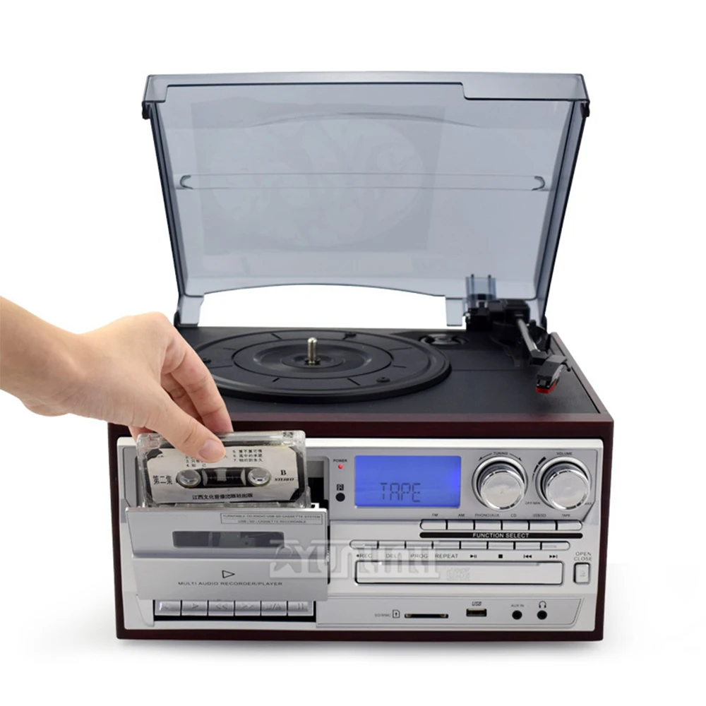 FM/AM old-fashioned Bluetooth audio,Vinyl record player retro phonograph record player CD tape U disk Radio 