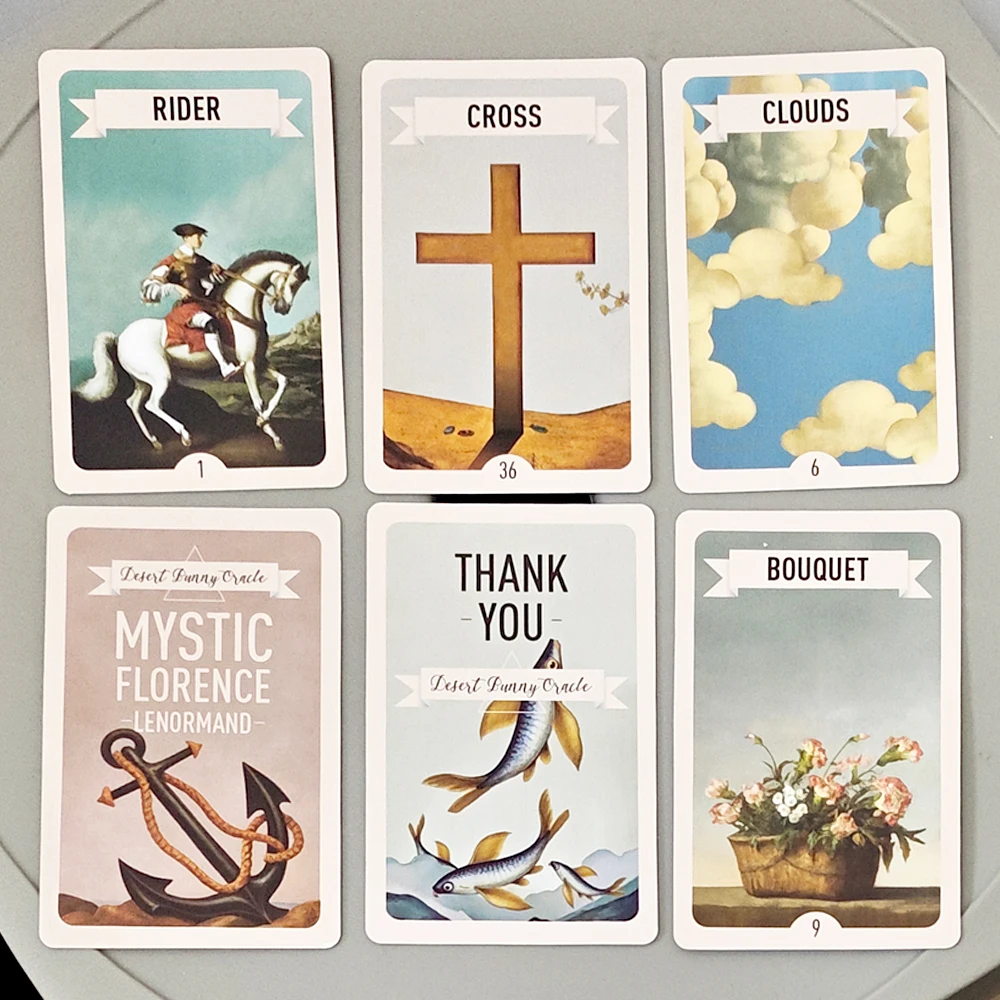 Mystic Florence Lenormand Deck - 9*6cm Estilo de arte clásico vintage Oracle 36 cartas de adivinación