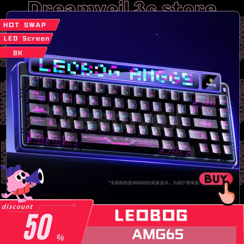 LEOBOG AMG65 Mechanical Keyboard TFT LED Screen Tri Mode Wireless Kyboards RGB Hot Swap Custom Gaming Keyboard PC Accessories