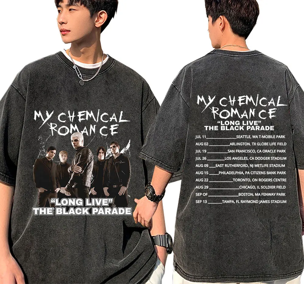 

Винтажные футболки Washed My Chemical Romance Long Live The Black Parade 2025 Tour, мужские и женские футболки большого размера в готическом стиле в стиле панк