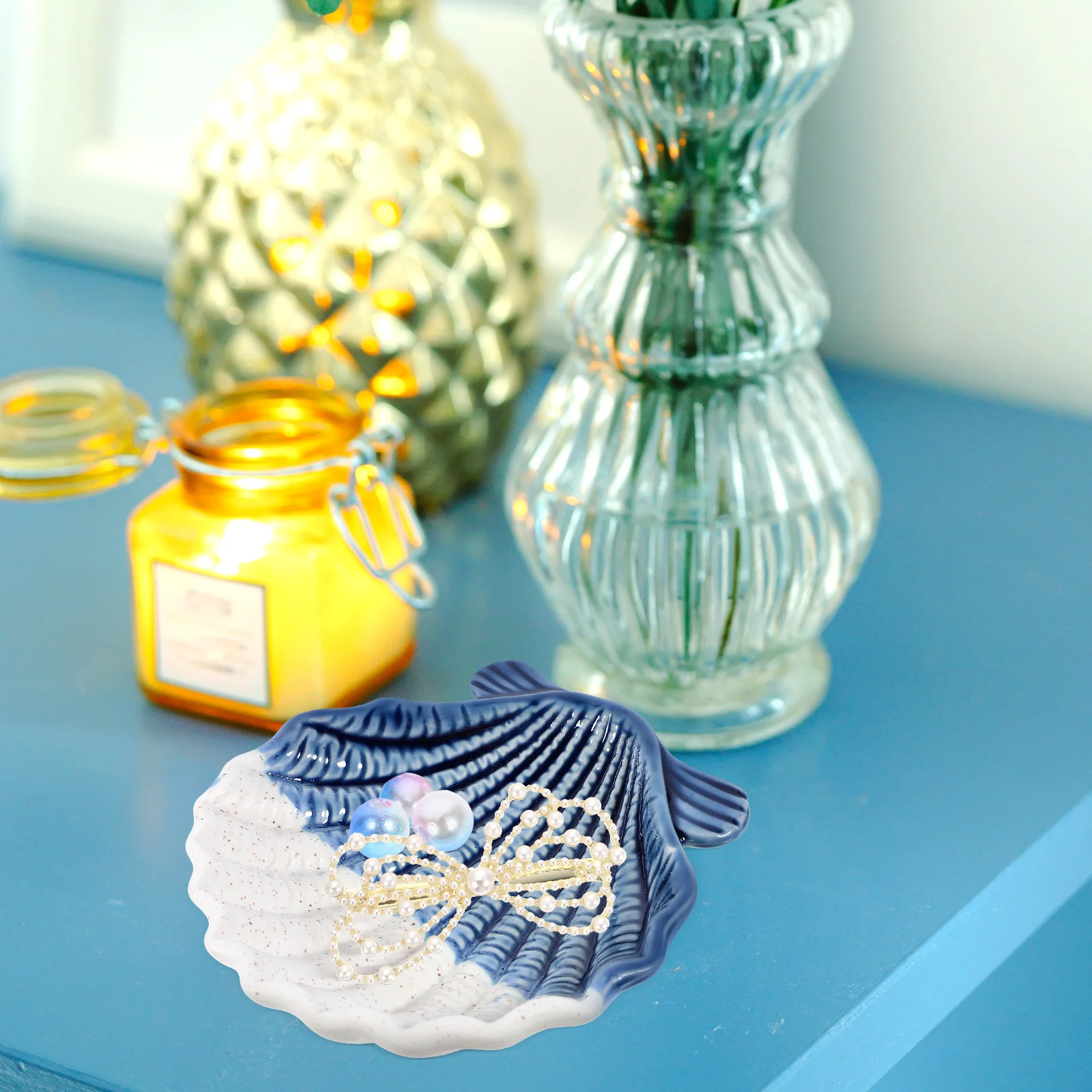 

Ring Earring Dish Small Jewelry Necklace Organizer Sea Decorations Jewellery Tray Platter Decorative