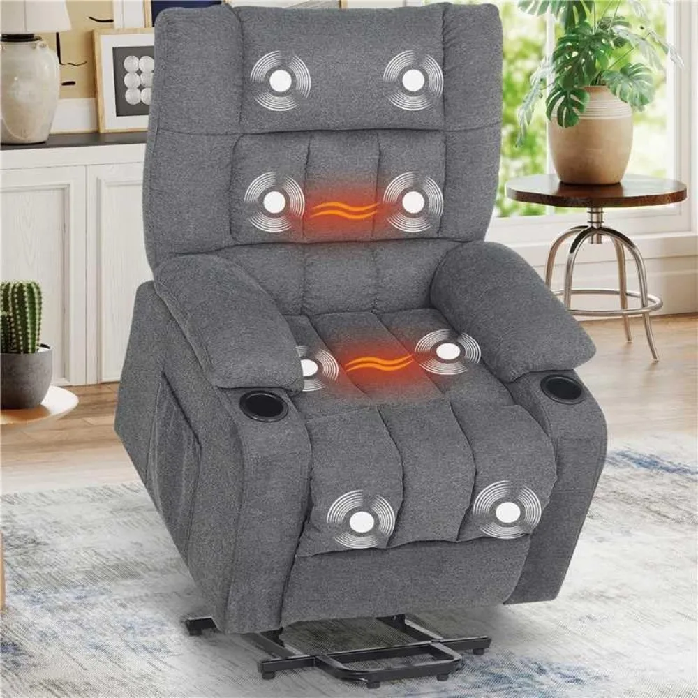 Power Lift Recliner Chair with Lumbar Heating and Vibrating Massage for Elderly, Electric Lift Chair with 2 Cup Holders
