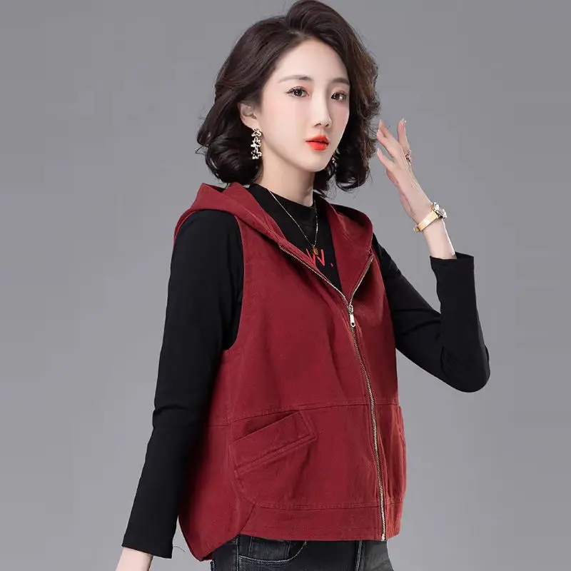 

Faionable Women's Vest Top Spring Autumn Casual Sle Outerwear Hooded Zipper Closure Other Material 00% Commute Wind