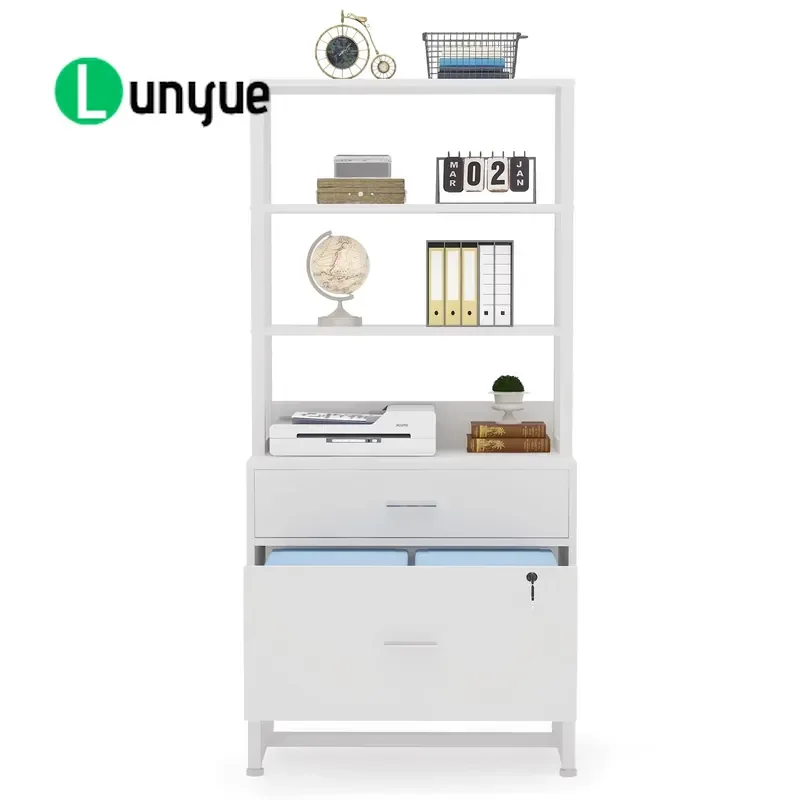 White Mobile File Cabinet with 2 Locking Drawers and Open Shelf Wooden Printer Stand Horizontal Storage for Home Office