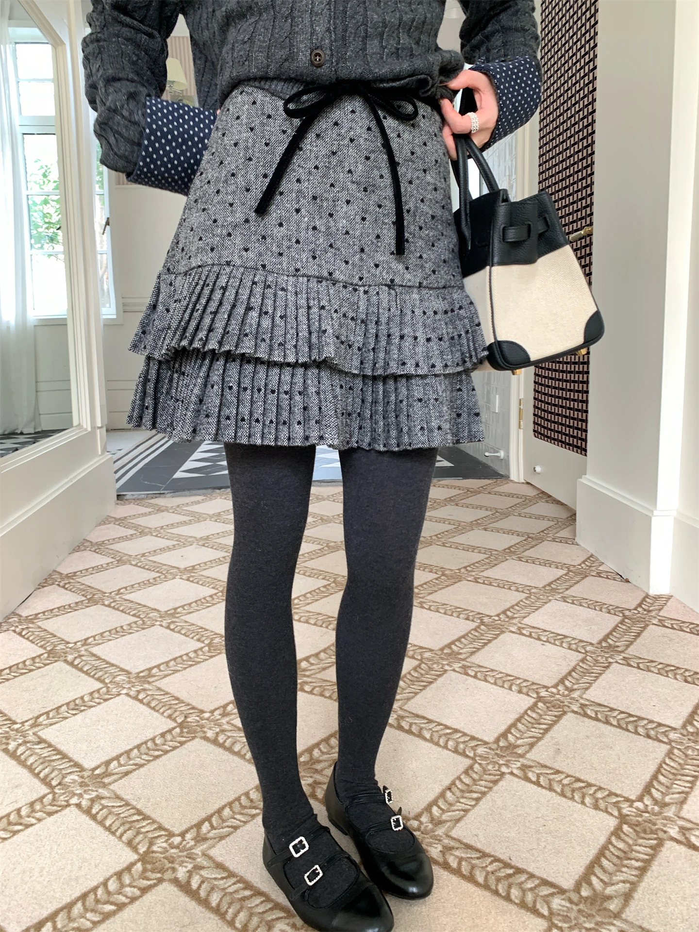 

Юбка женская А-силуэта в горошек с узлом, плиссированная, с высокой талией, теплая, из полиэстера, для повседневной носки