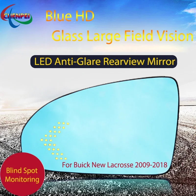 

Large View Blue Mirror Anti-Glare Electrically Heated Rearview Mirror With LED Turn Indicator For Buick New Lacrosse 2009-2018