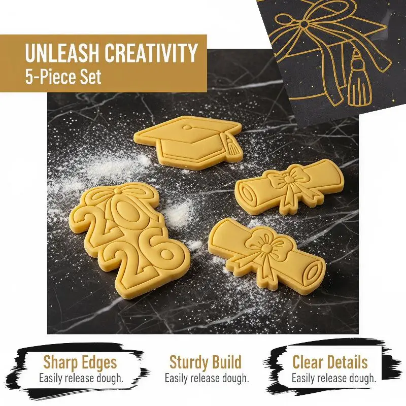 Graduation Theme Cookie Mold Cap Diploma Gown Shape Biscuit Mould DIY Baking Tool Fondant Pastry Cutter Party Dessert Decor