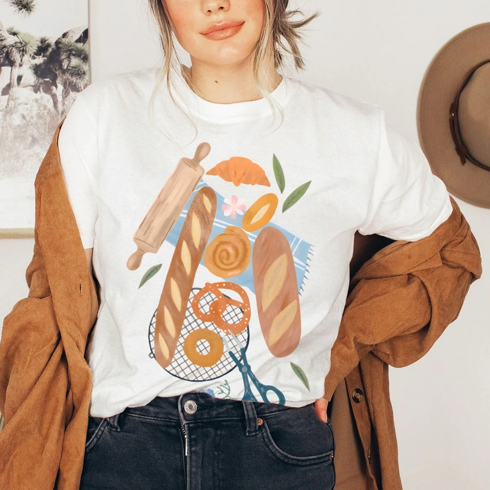 

Cotton T-shirt Graphic T-shirt Bread Lovers T-shirt All Cotton High Quality Oversize Colorful Items Print Foodie Y2K Trend