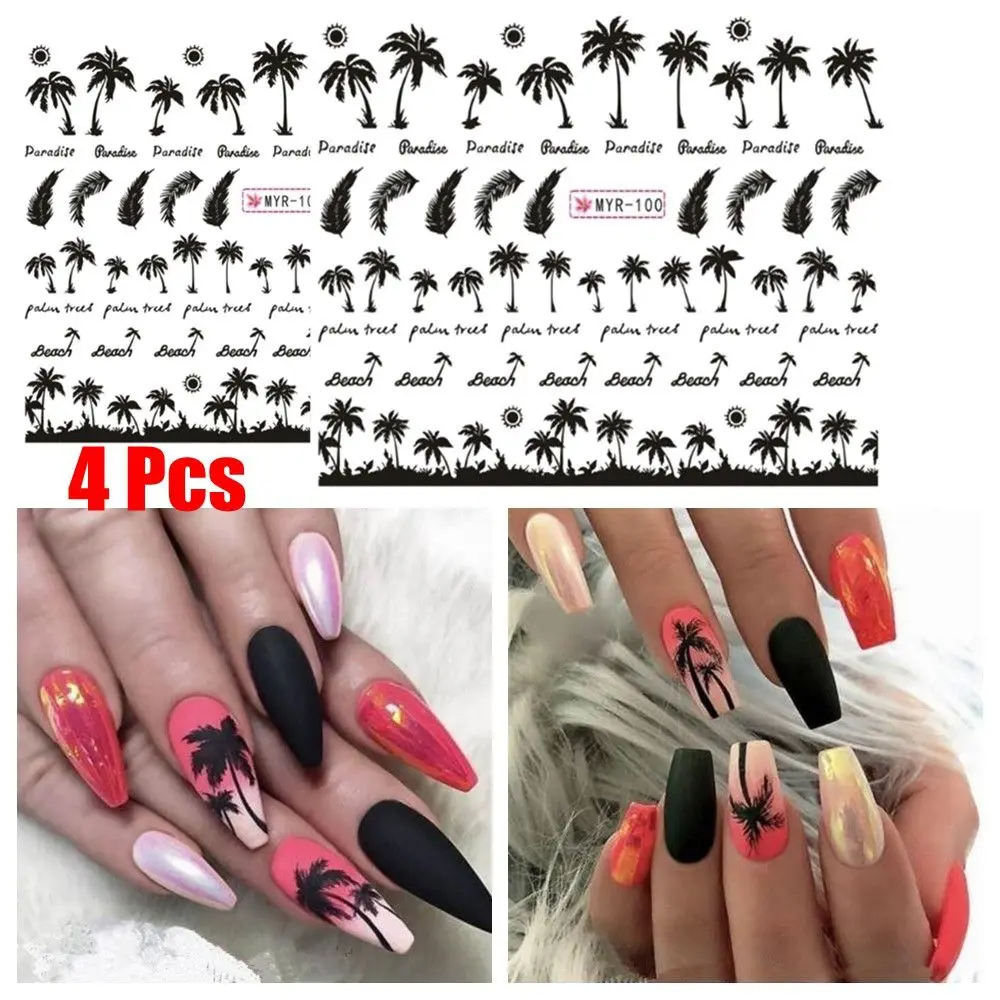 4 Pcs Tropical style Manicure 3D Nail Decor Nail Stickers Water Transfer Paper Palm Pattern Coconut Tree