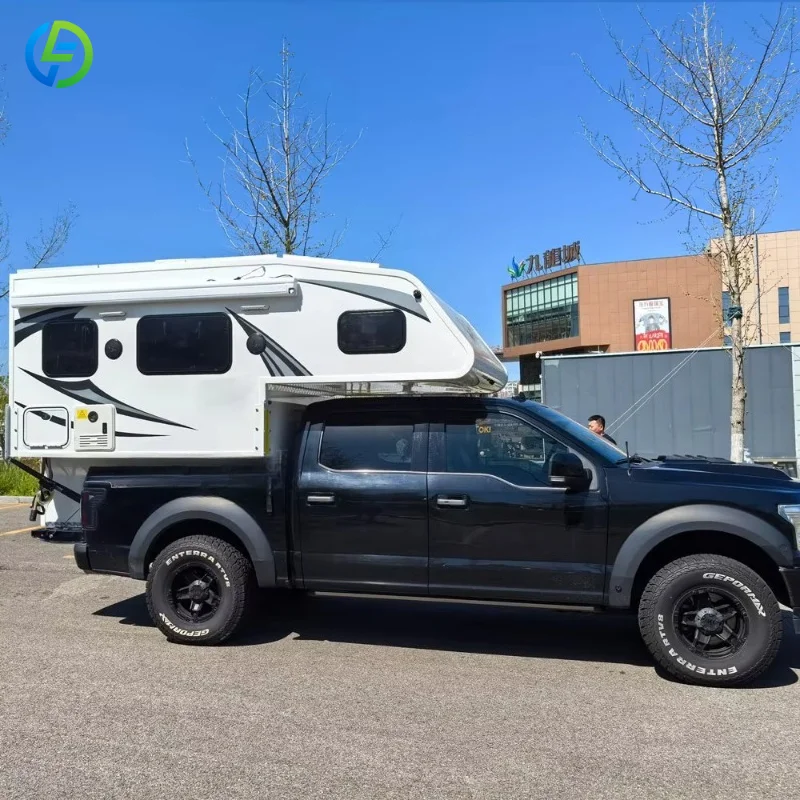 Side Slide in Truck Camper Fiberglass Overland Off Road Pickup Camper Shell with Kitchen Bathroom for Full Size Pickup Truck